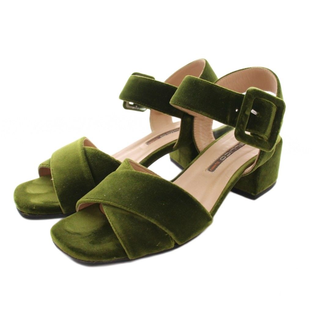ペリーコ PELLICO SUNNY サニー ベロアクロスサンダル 36 カーキ 緑