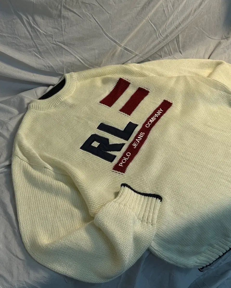 ポロラルフローレン ジーンズ 星条旗 アイボリー コットン ニット