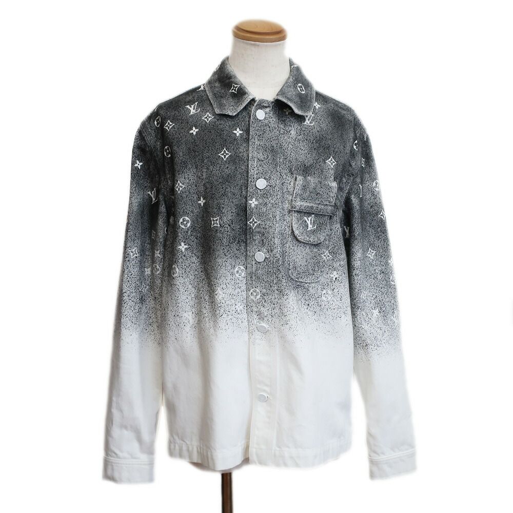 天白 ルイヴィトン グラデーション デニム シャツ RM212QQYZHLS09W サイズL モノグラム コットン ホワイト ブラック アパレル メンズ