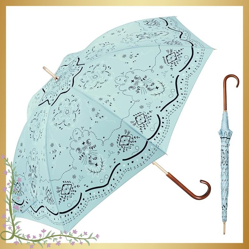 Waterfront 長傘 雨傘 umbulatio シリーズ 『 エアリーライト 』 ペイズリー・エトワール スカイ ブルー 58cm スリムで軽くてどこにでも 頼りになる耐風性能 軽量 約270g + 耐風 15m/s + 撥水 4級 + UV ケ