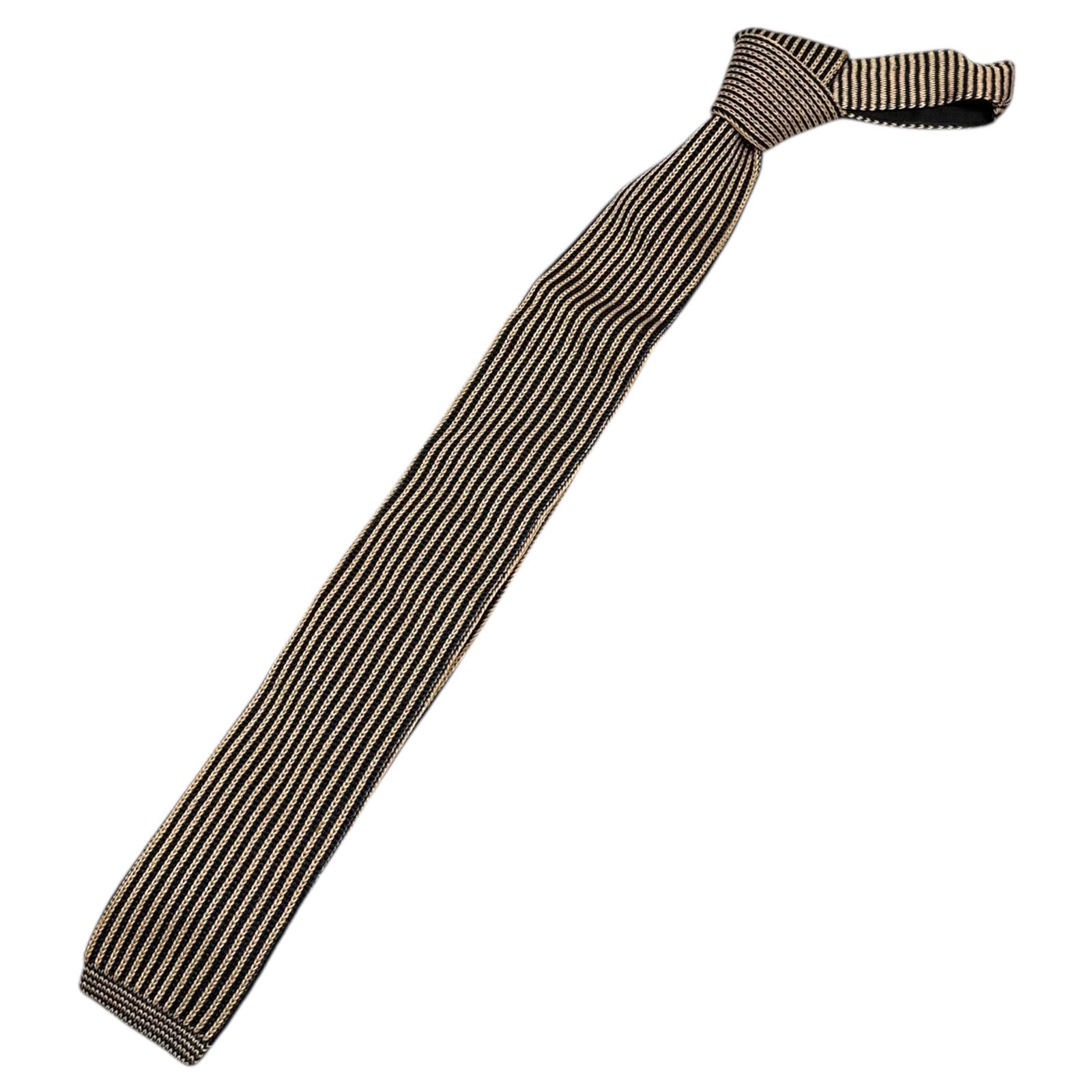 COMME des GARCONS HOMME コムデギャルソンオム 90’s Striped Knit Tie 田中オム ストライプ ニット タイ ベージュ×ネイビー 90年代 金タグ アーカイブ ネクタイ