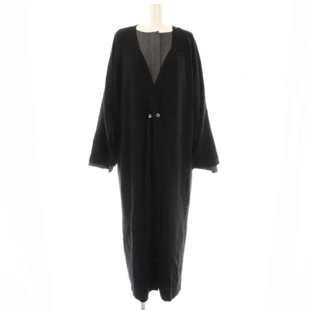 アドーア　レイヤードストライプワンピース　バックプリーツ　ロング丈　38 アドーア ADORE レイヤードストライプワンピース カーディガン 38