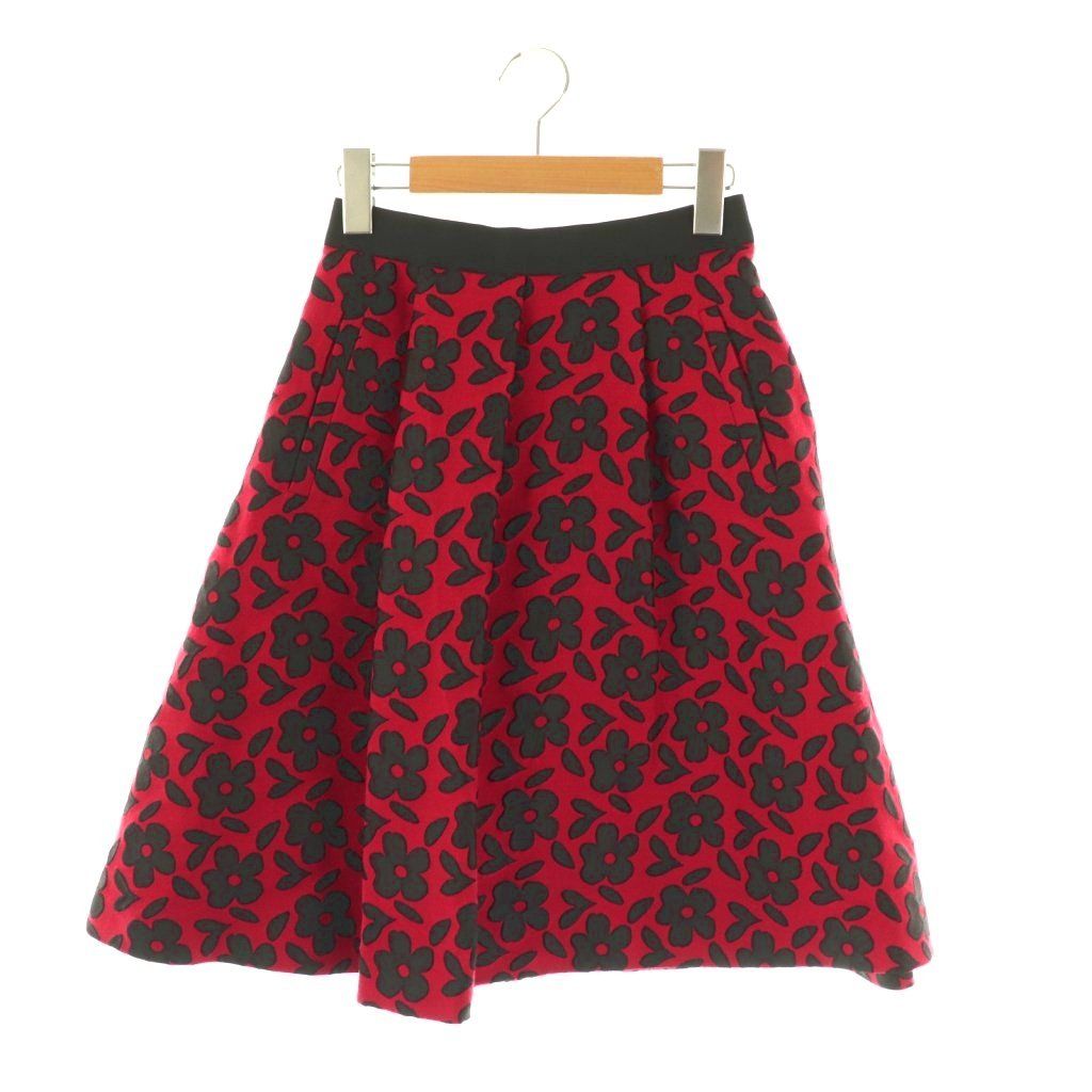 エムズグレイシー M'S GRACY 花柄 スカート フレア ひざ丈 38 レッド