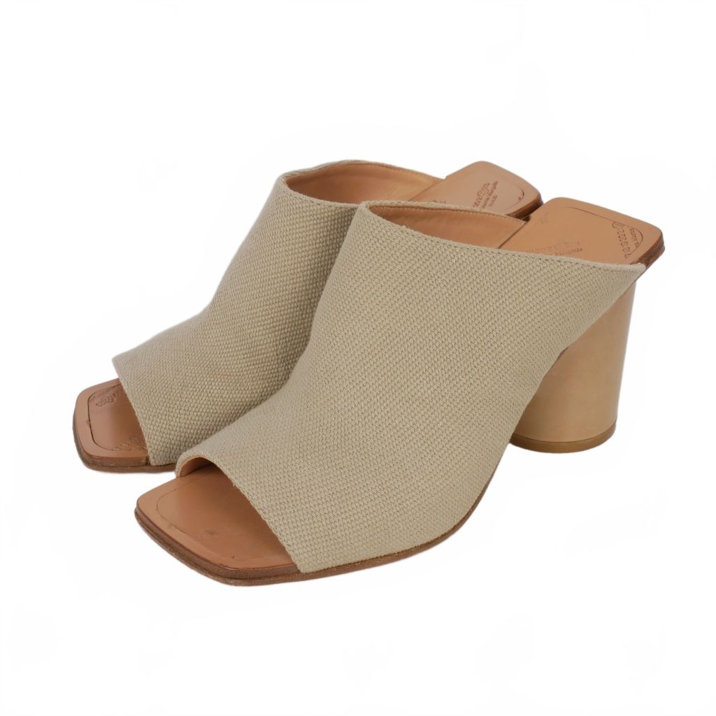 メゾンマルジェラ Maison Margiela ジュートキャンバス ミュール サンダル チャンキーヒール 36 ベージュ