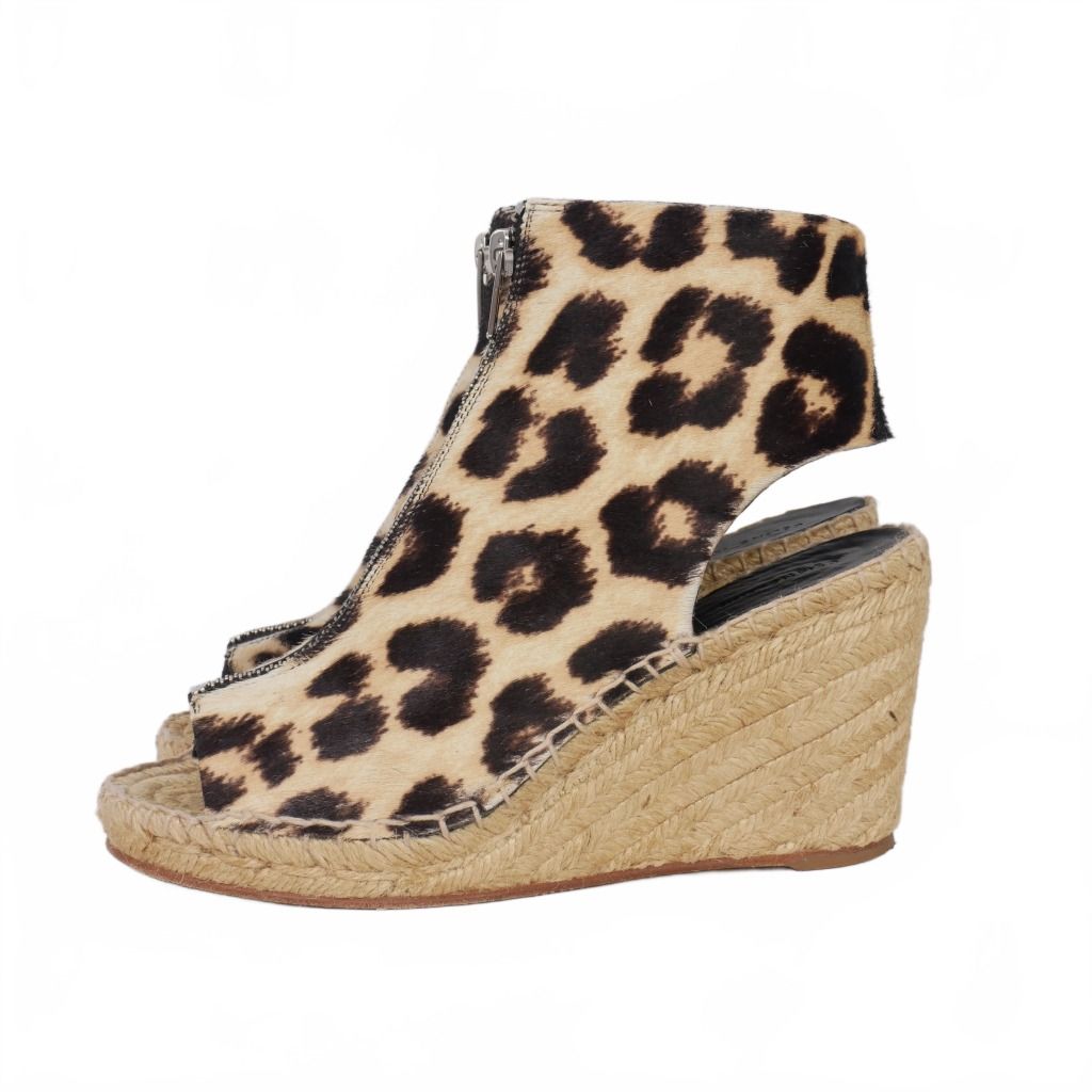 セリーヌ CELINE ハラコ ジュートソール ウェッジ サンダル レオパード柄 センタージップ 36 ベージュ
