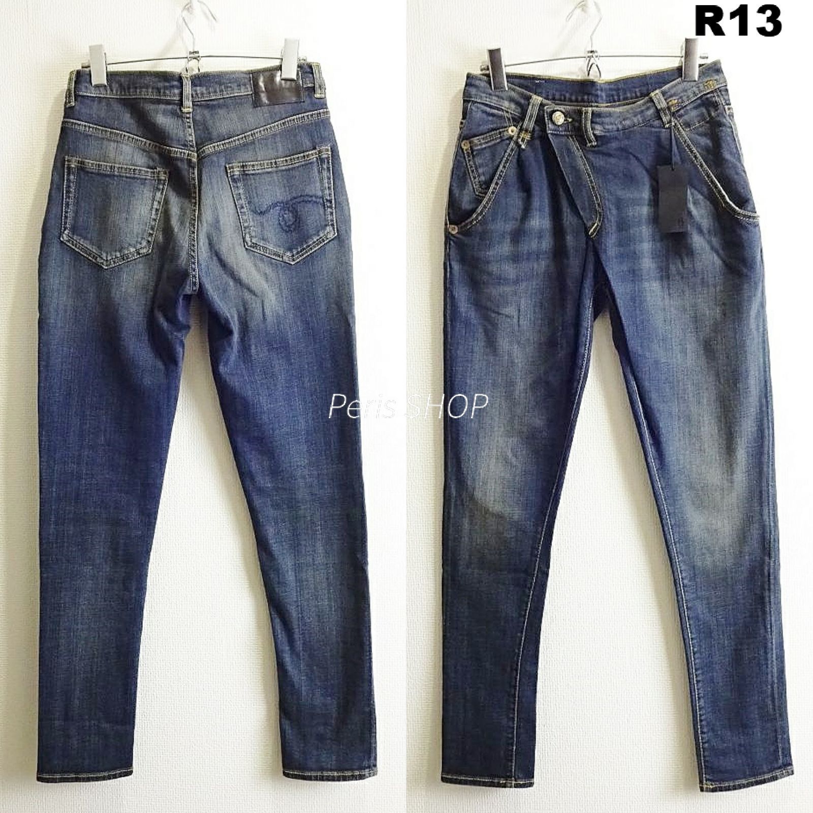R 13 X-OVER W 72 cm クロスオーバースキニーデニム ストレッチ 藍青 レディース イタリア アールサーティーン