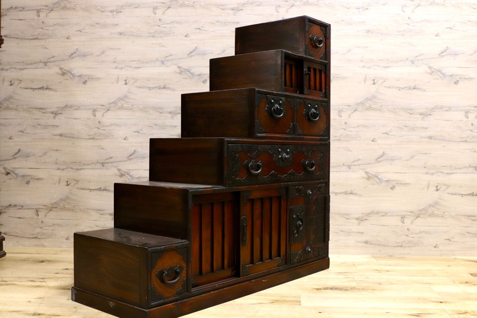 GMIH345○時代箪笥 階段箪笥 アンティーク 和家具 レトロ 店舗什器