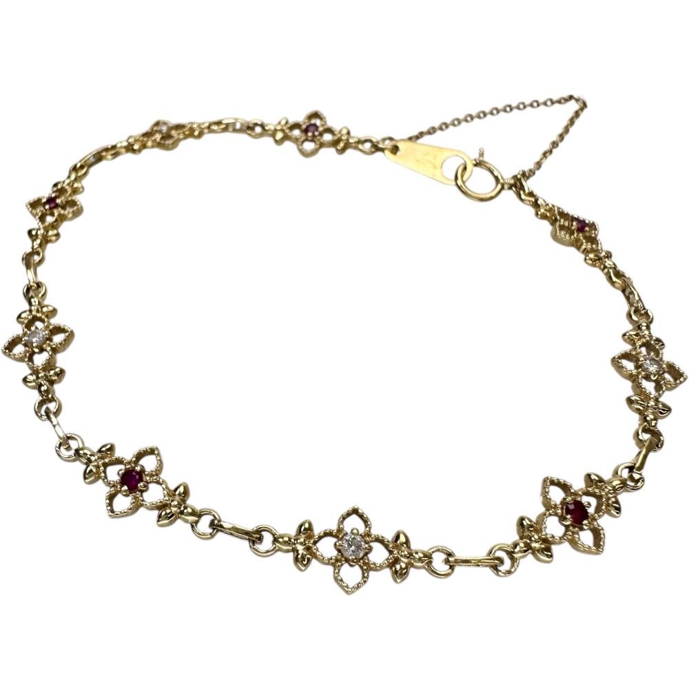 フラワーモチーフ ルビー ダイヤモンド ブレスレット K 18ゴールド 18金 6.6 g 19 cm レディース NN