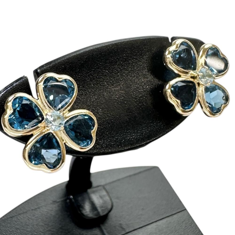 フラワーモチーフ ブルートパーズ 2 ピアス K 18ゴールド 18金 1.2 g レディース NN