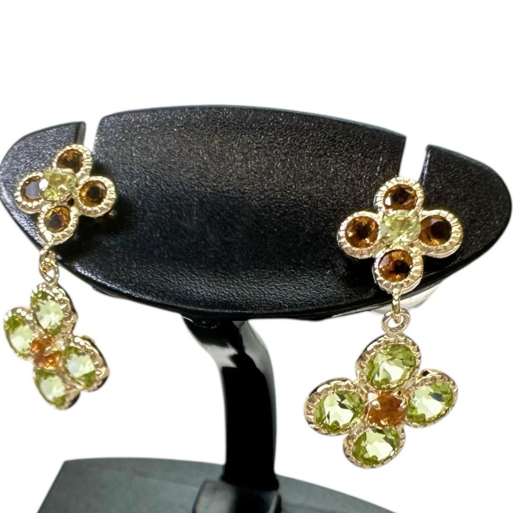 フラワーモチーフ シトリン ペリドット ピアス K18ゴールド 18金 1.0g