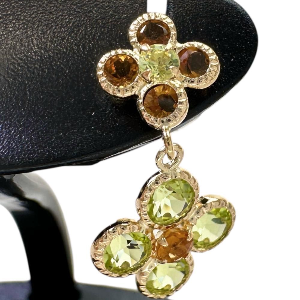 フラワーモチーフ シトリン ペリドット ピアス K18ゴールド 18金 1.0g