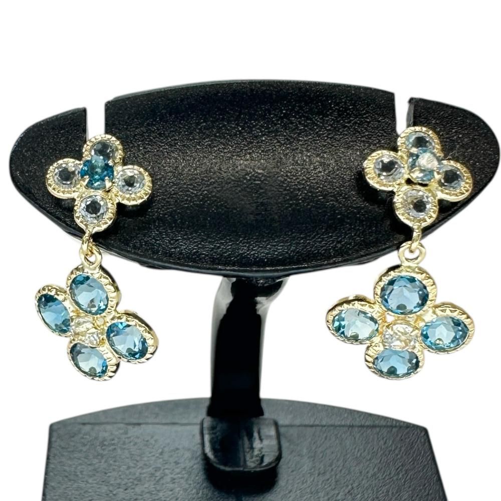 フラワーモチーフ ブルートパーズ 2 ピアス K 18ゴールド 18金 1.1 g レディース NN