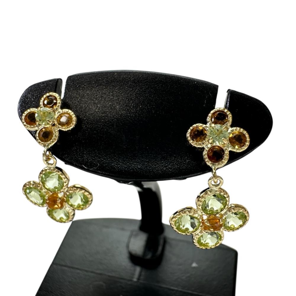 シトリン ペリドット ピアス K18ゴールド 18金 1.3g レディース 【中古