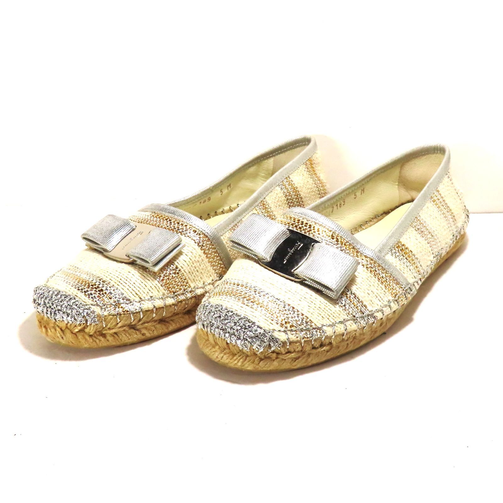 VARA サルヴァトーレ フェラガモ エスパドリーユ ヴァラ キャンバス フラットシューズ 5 22 cm レディース 靴
