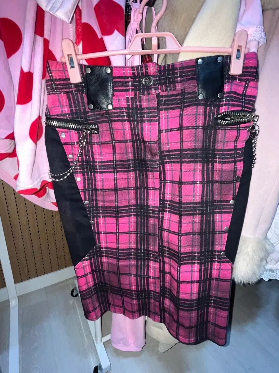 ヴィンテージ リップサービス ミディ ロング丈スカート ピンク パンク タータンチェック