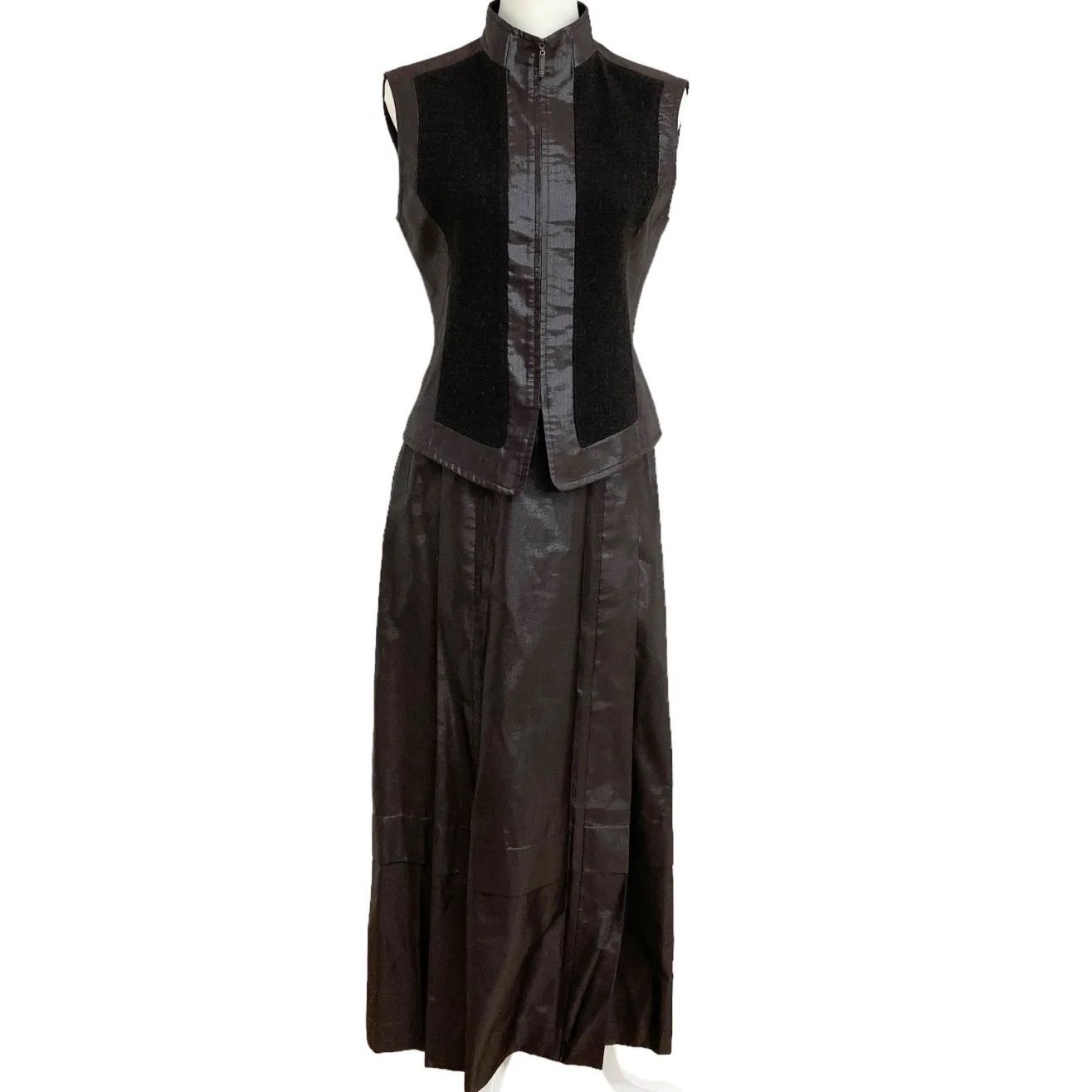 HIROKO BIS KOSHINO ヒロコビス セットアップ スカートセットアップ ウール 毛 ハイネック ノースリーブ ベスト トップス ロングスカート フ スカート ブラウン 9 11