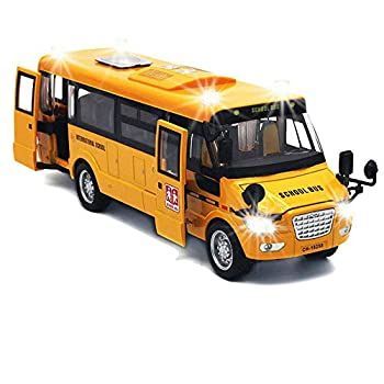 最安値 プルバック車両 大きな明るい黄色のプルバック スクールバス ダイカストメタル玩具 ライトサウンドとオープンドア付き カプセルプラレール
