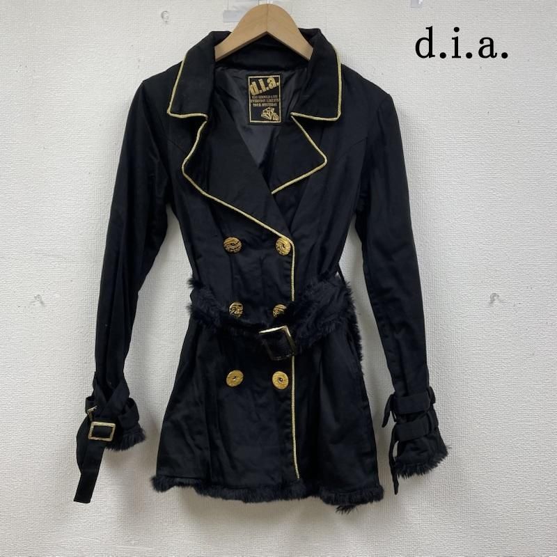 古着 d.i.a. y 2 k パイピング ファー ダブルボタン トレンチ コート ジャケット ベルト付き 金ボタン レディース ISItems