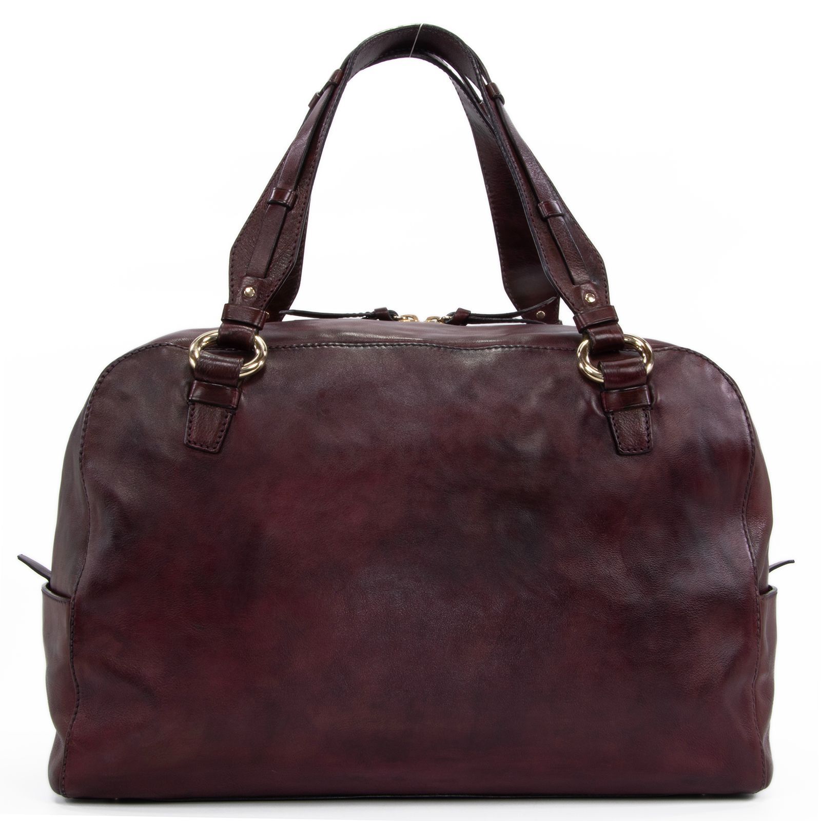 セリーヌ ハンドバッグ ショルダーバッグ ボストンバッグ メンズ レディース バーガンディー ボルドー ワインレッド 珍しい 旅行 大きめ 大容量 馬車 ロゴ マーク パンチングレザー ゴールド金具 ハイブランド おしゃれ 鞄 バック I 279