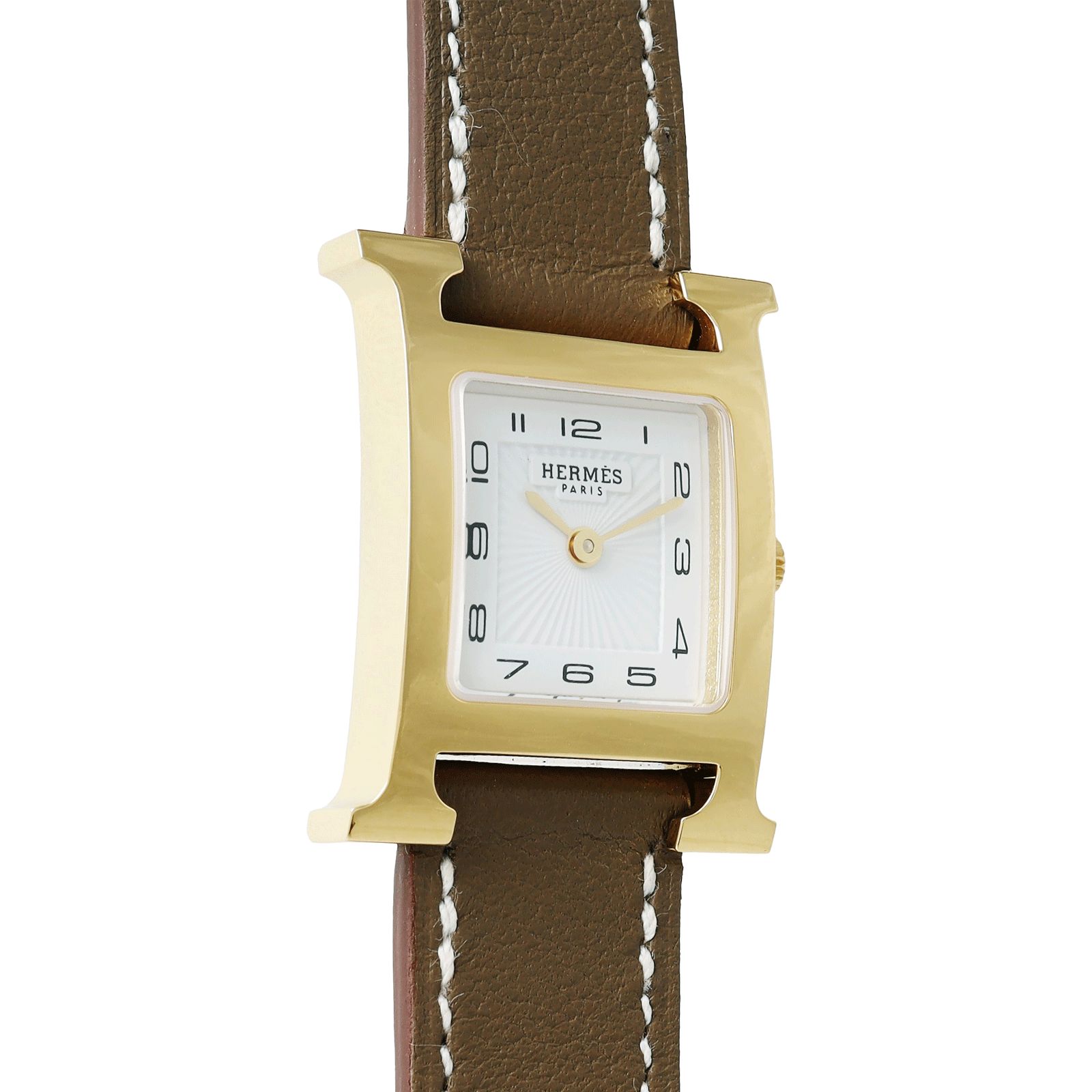 HERMES エルメス Hウォッチ HH1.201 白文字盤 SS GP 革ベルト