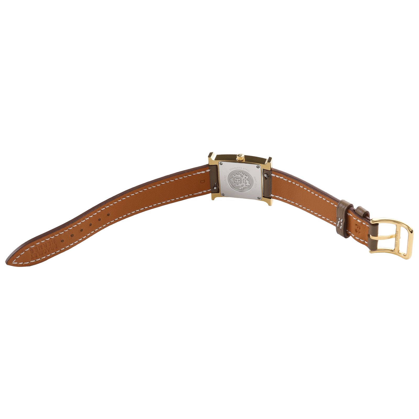 HERMES エルメス Hウォッチ HH1.201 白文字盤 SS GP 革ベルト