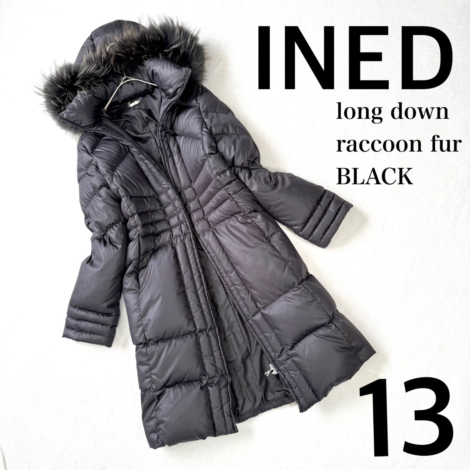 極美品・サイズ13✨イネド ラクーンファー ロング ダウン コート 