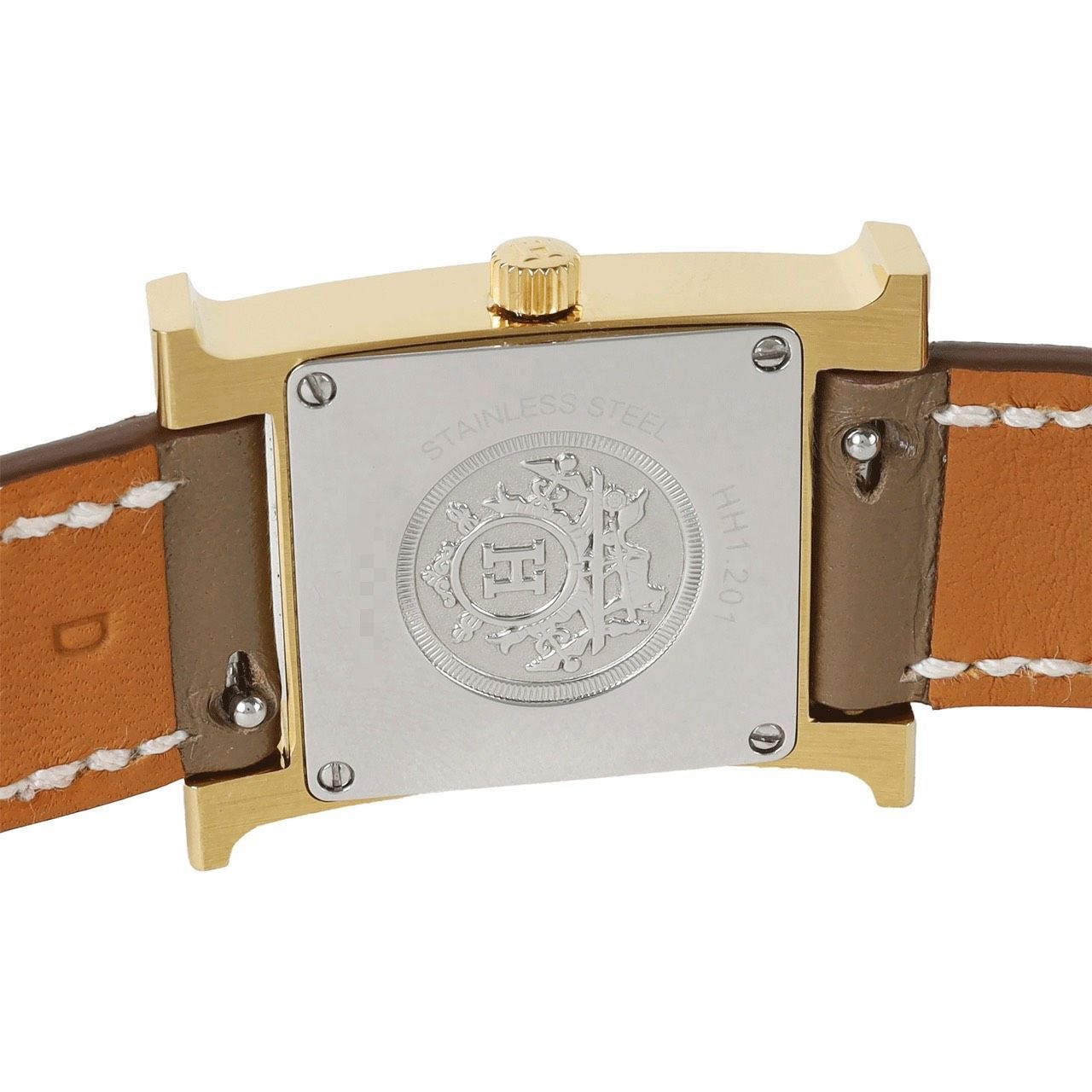 HERMES エルメス Hウォッチ HH1.201 白文字盤 SS GP 革ベルト