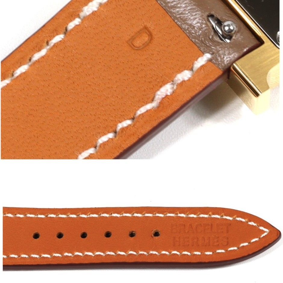 HERMES エルメス Hウォッチ HH1.201 白文字盤 SS GP 革ベルト