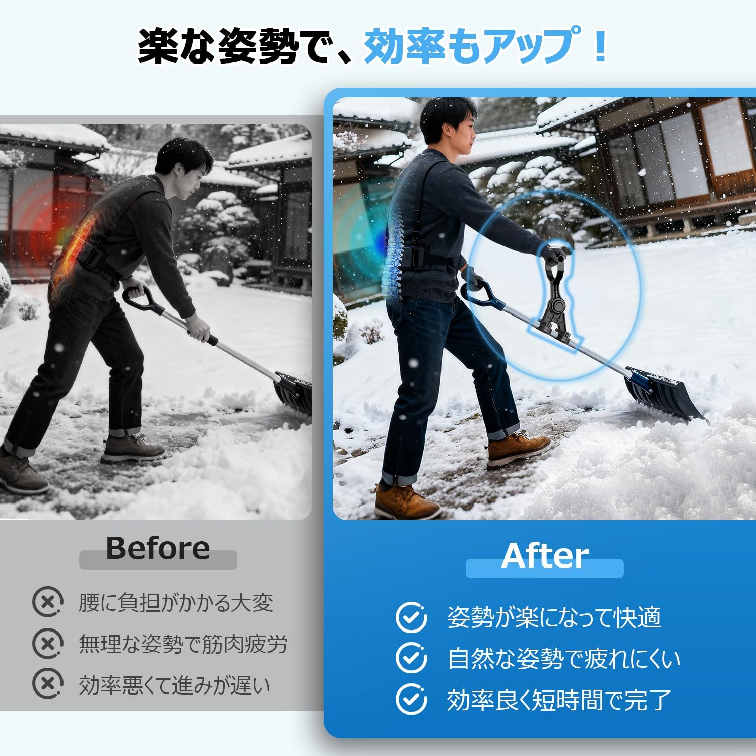 ACE LIGHTING 雪かきスコップ 補助ハンドル 除雪スコップ 取っ手 車載 雪ショベル 作業補助用持ち手 シャベル 雪搔き 大雪対策 組み立て式 除雪用品 強化ABS構造 軽量 手首負担軽減 腰を守る 雪かき作業ツール 5段階調節ハンドルのみ