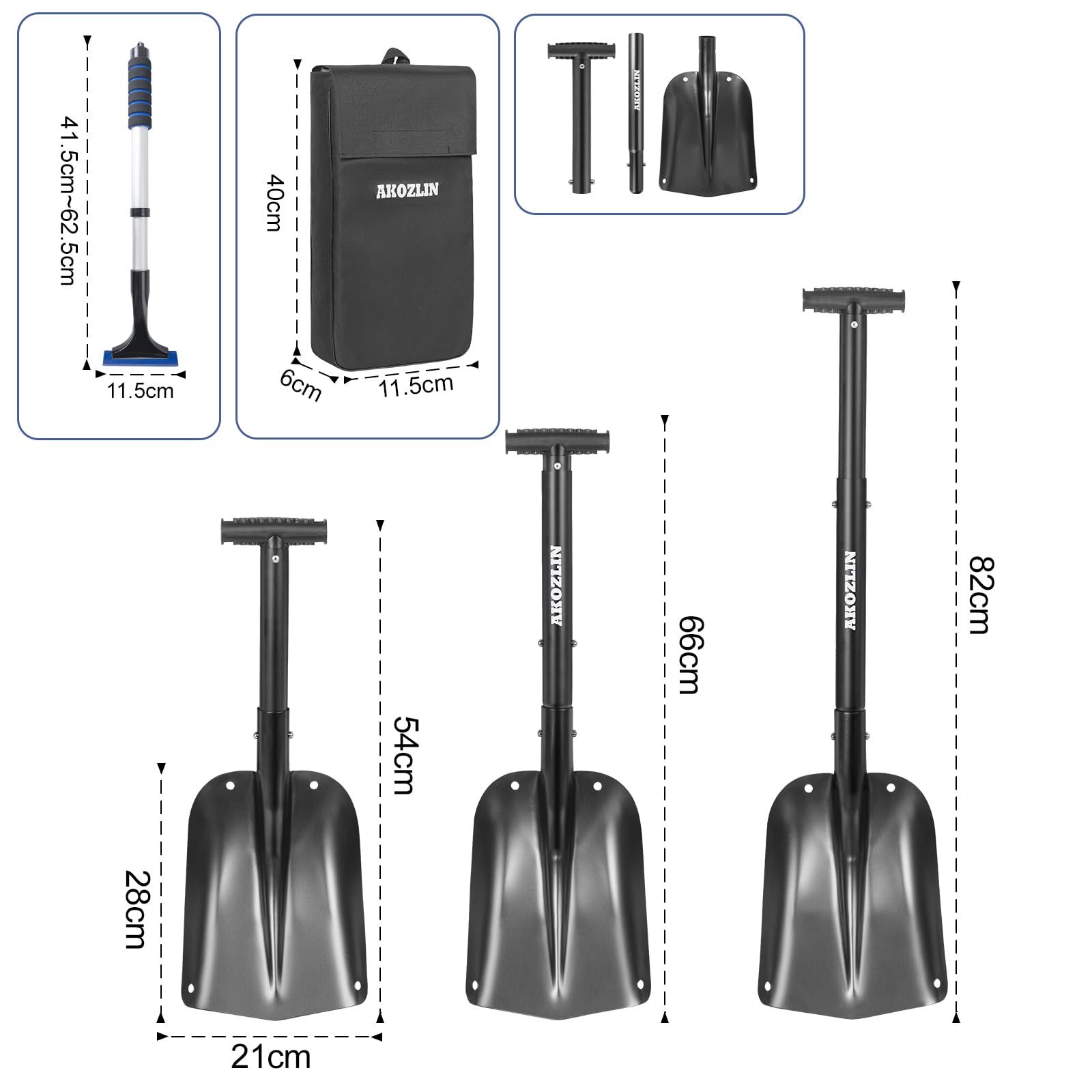 AKOZLIN 雪かきスコップ アルミ合金 除雪 車載スコップ 持ち運び便利
