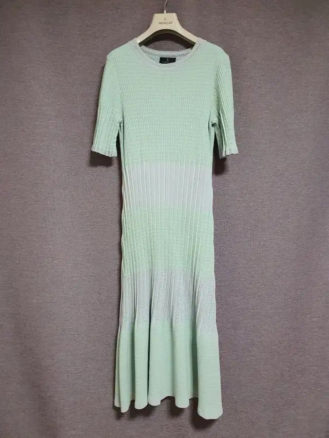 ランバン プリーツ デザインテープ コットン ニット ONE PIECE フリーサイズ