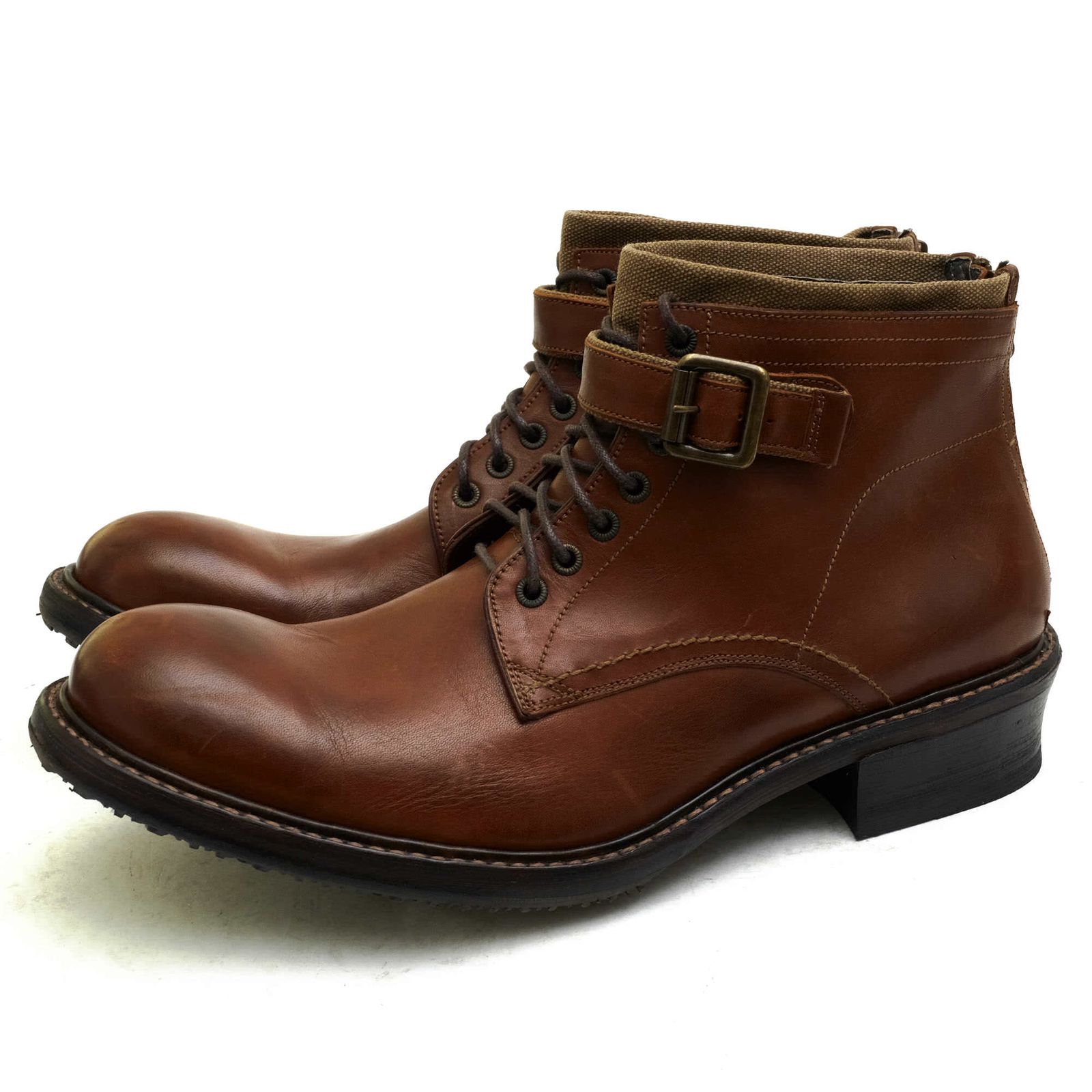 アルフレッド バニスター／alfredoBANNISTER レースアップブーツ シューズ 靴 メンズ 男性 男性用 コットン 綿 キャンバス レザー 革 ブラウン 茶 バックルデザイン プレーントゥ バックジップ