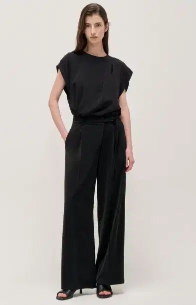 タイム TIME アシンメトリック ベルト付き ピンタック ワイド パンツ 66 25 SS