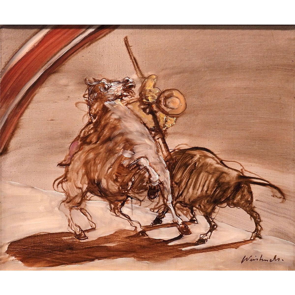 クロード ワイズバッシュ 突撃 油彩8号 ギャラリーためなが取扱い 闘牛 サーカス 騎士 馬 アート 原画 油絵 絵画 げ交渉
