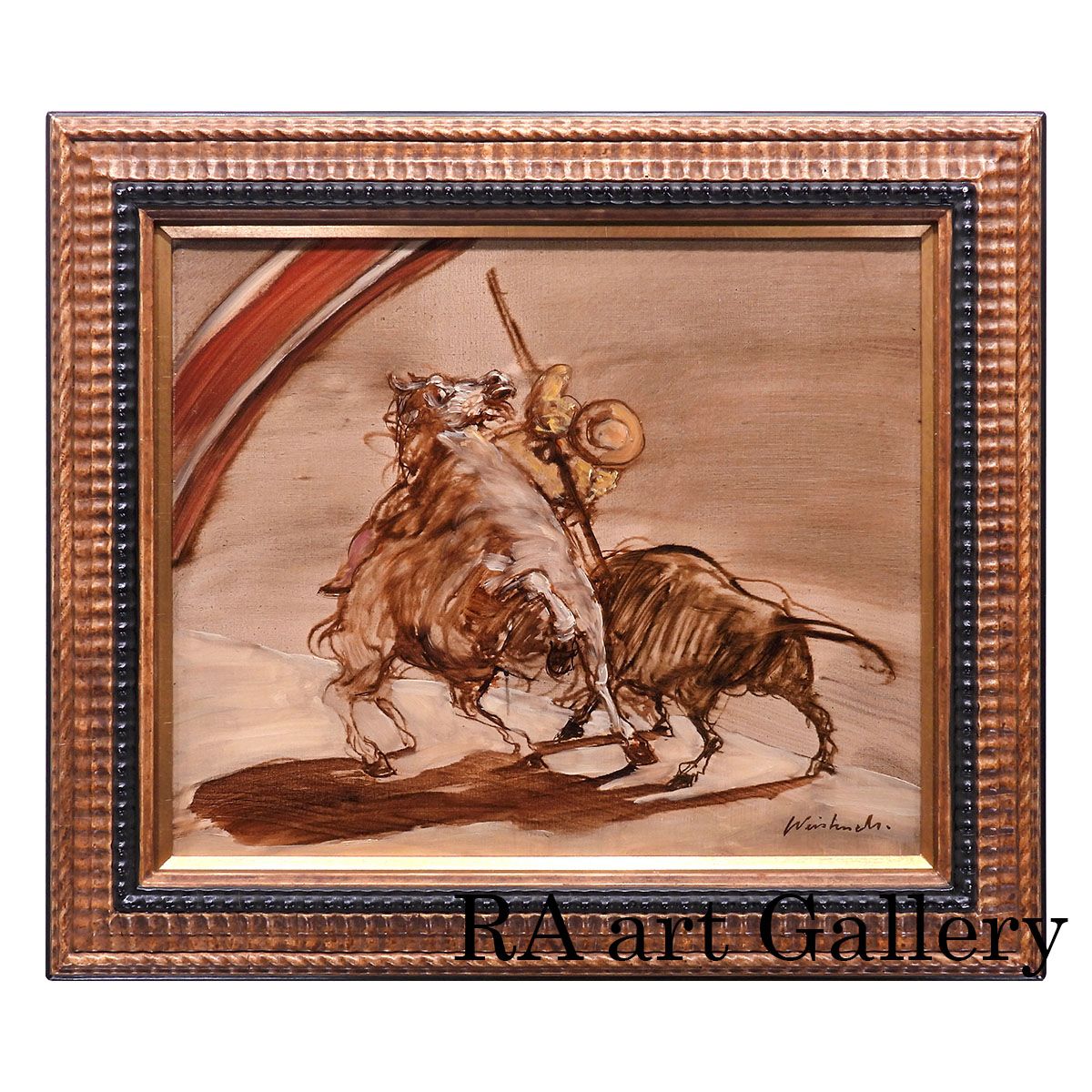 クロード ワイズバッシュ 突撃 油彩8号 ギャラリーためなが取扱い 闘牛 サーカス 騎士 馬 アート 原画 油絵 絵画 げ交渉