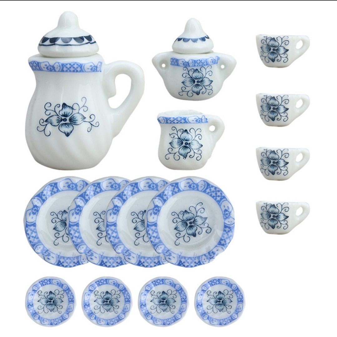 ドールハウス 陶器 ティーセット プレート ホワイト 花柄 ティーポット