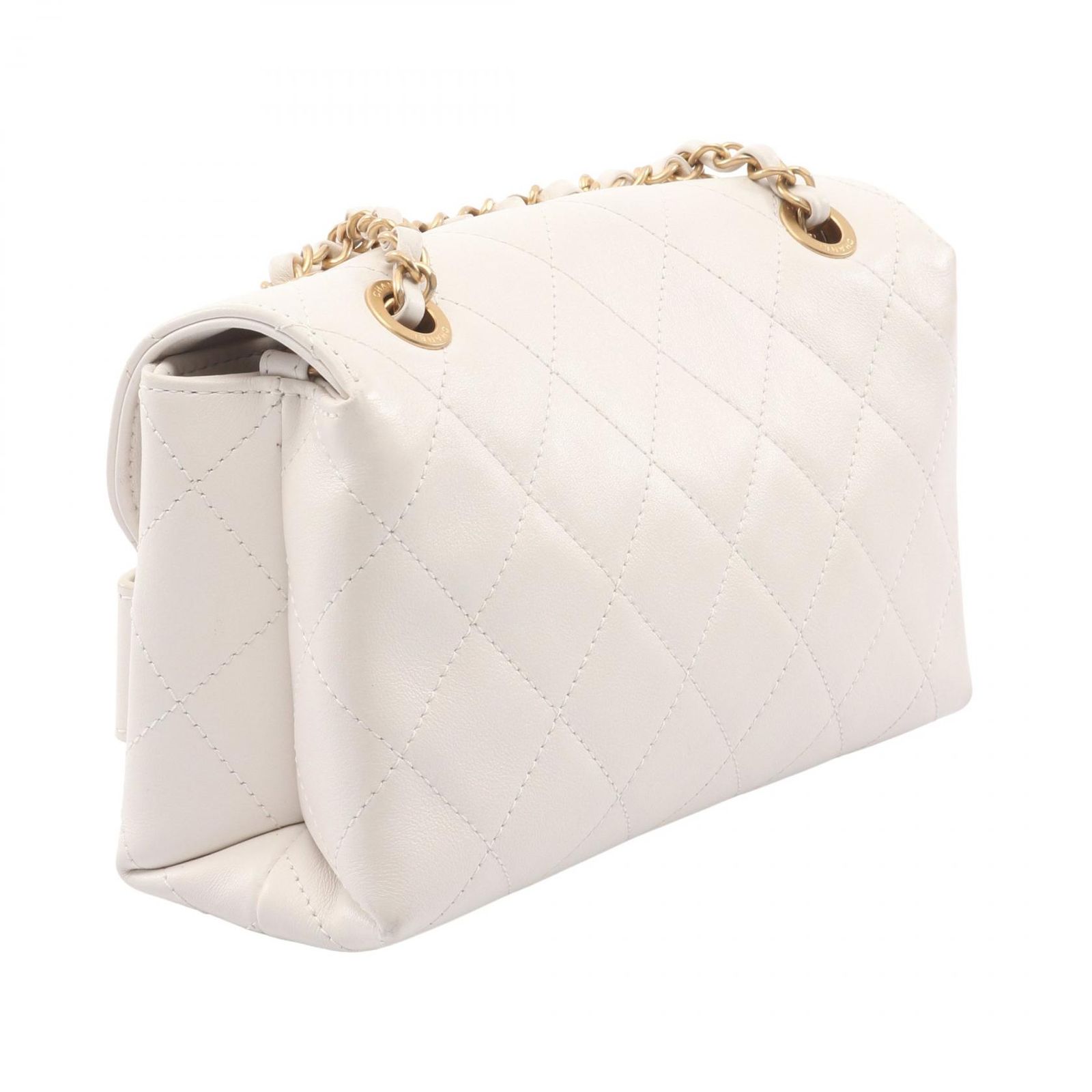 シャネル ホワイト レザー ショルダーバッグ CHANEL ホワイトレザー ショルダーバッグ