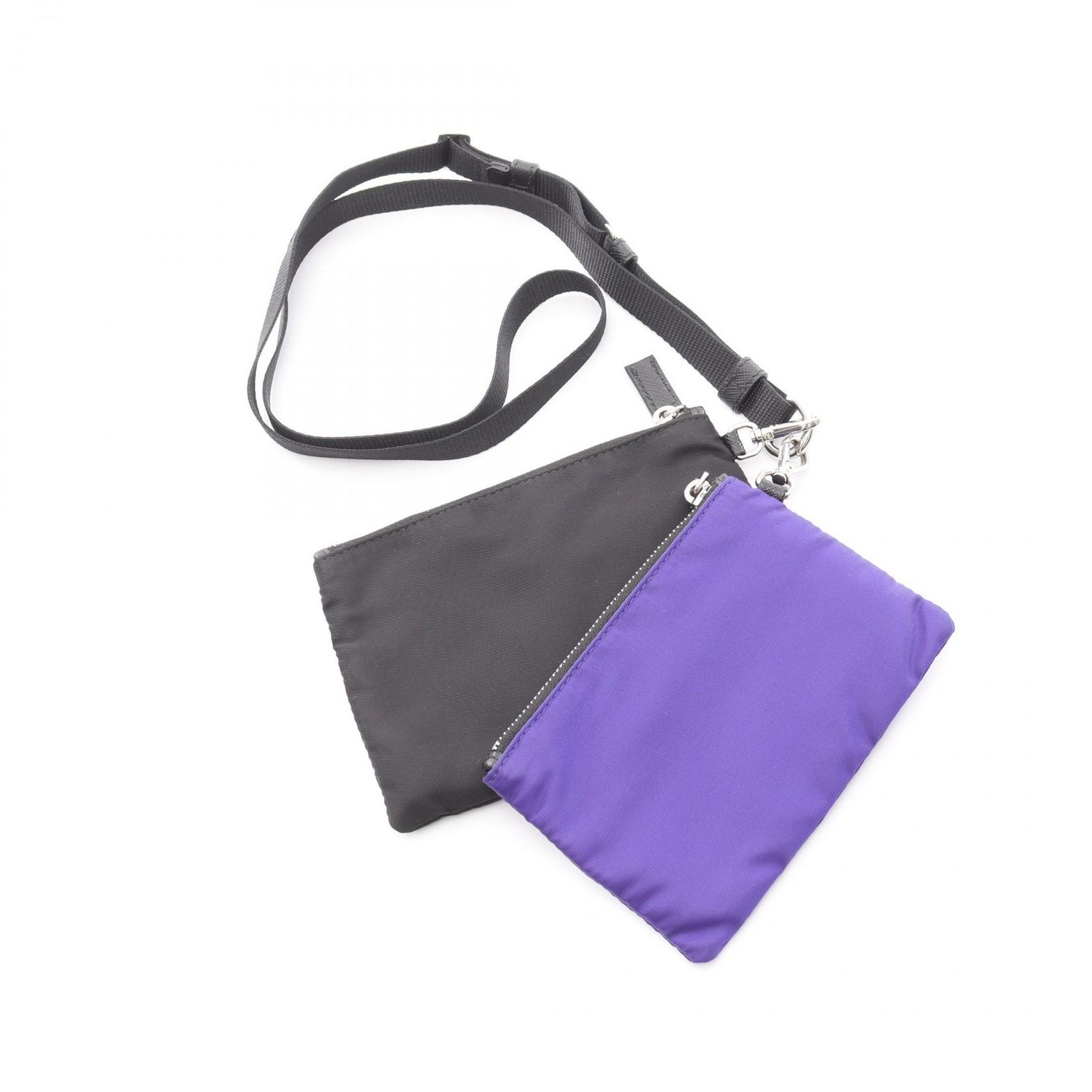 プラダ PRADA ポーチ ブラック パープル ナイロン ダブルポーチ ショルダーバッグ メンズ A