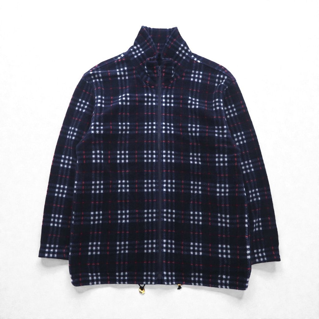 BURBERRY ノバチェック フルジップ フリースジャケット L ネイビー ドローコード