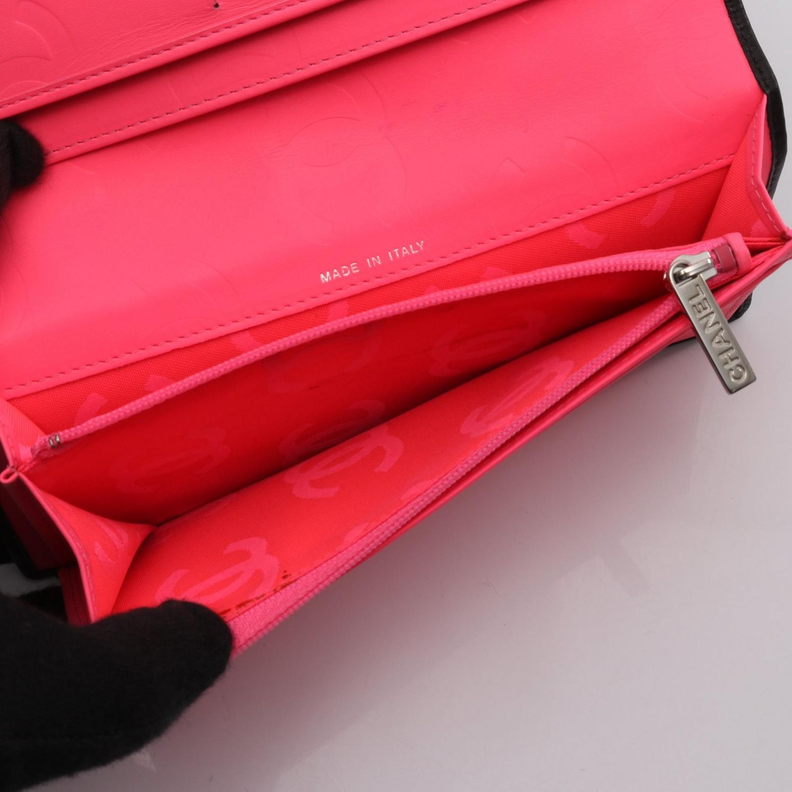 シャネル CHANEL 二つ折り長財布 カンボンライン ブラック/ブラック
