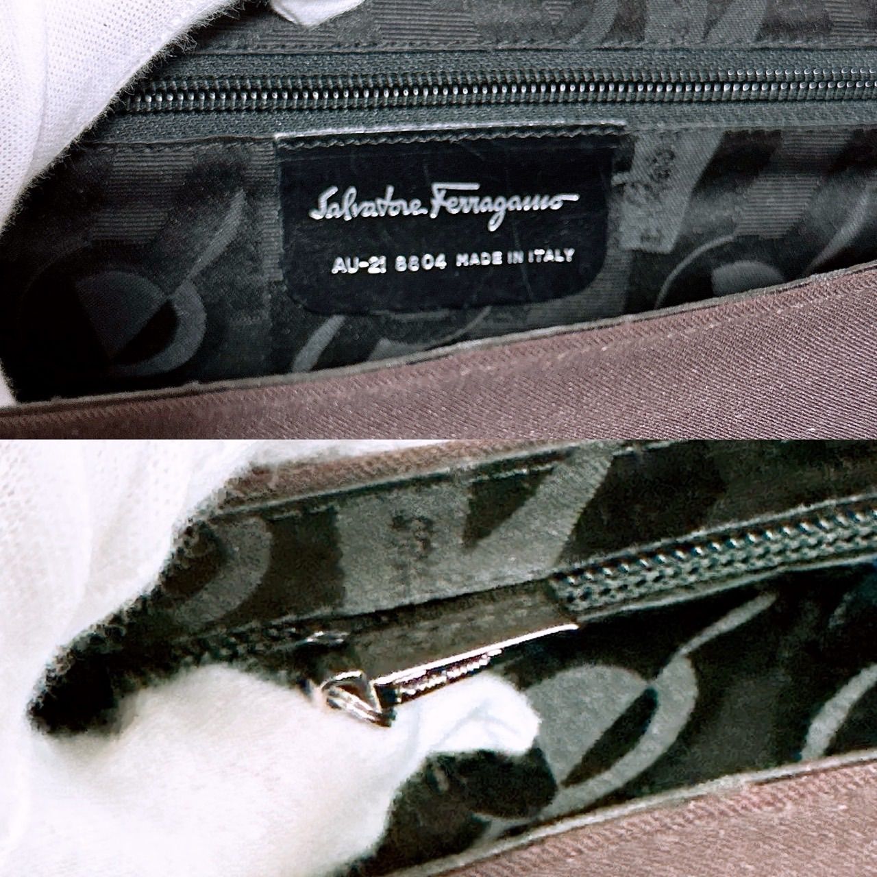 美品》Ferragamo（フェラガモ）ナイロン×レザー トートバッグ 黒 美品 