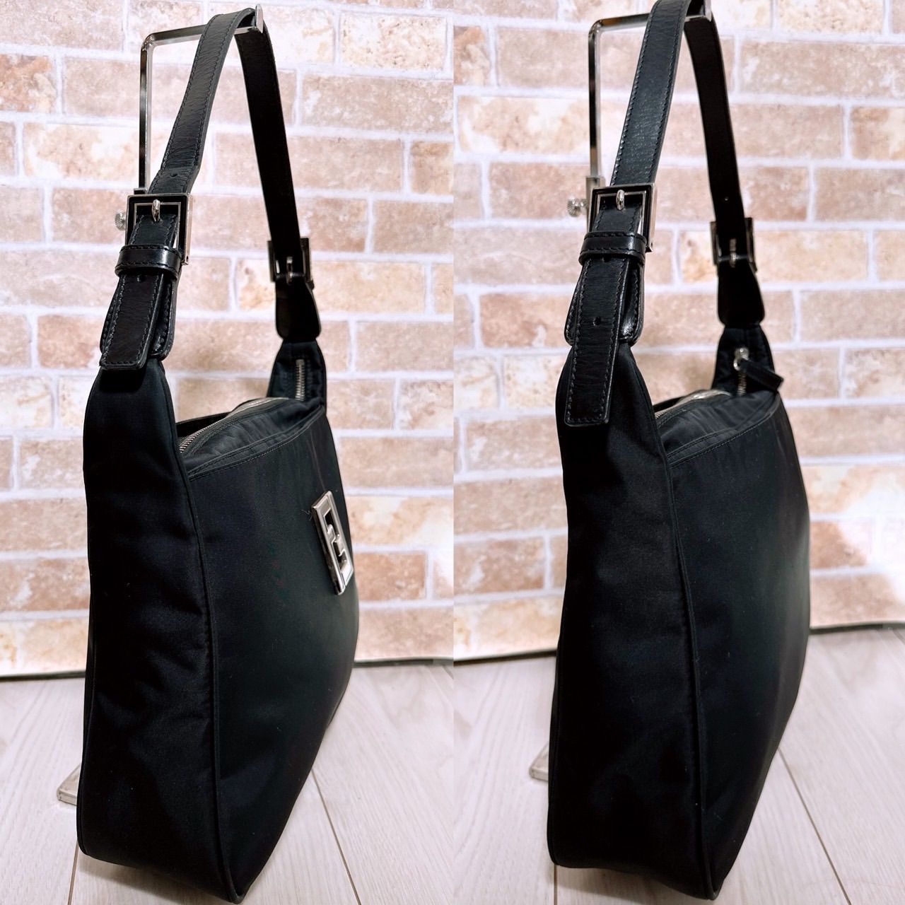 超美品) FENDI(フェンディ)ハンドバッグ ナイロン 肩掛け ブラック