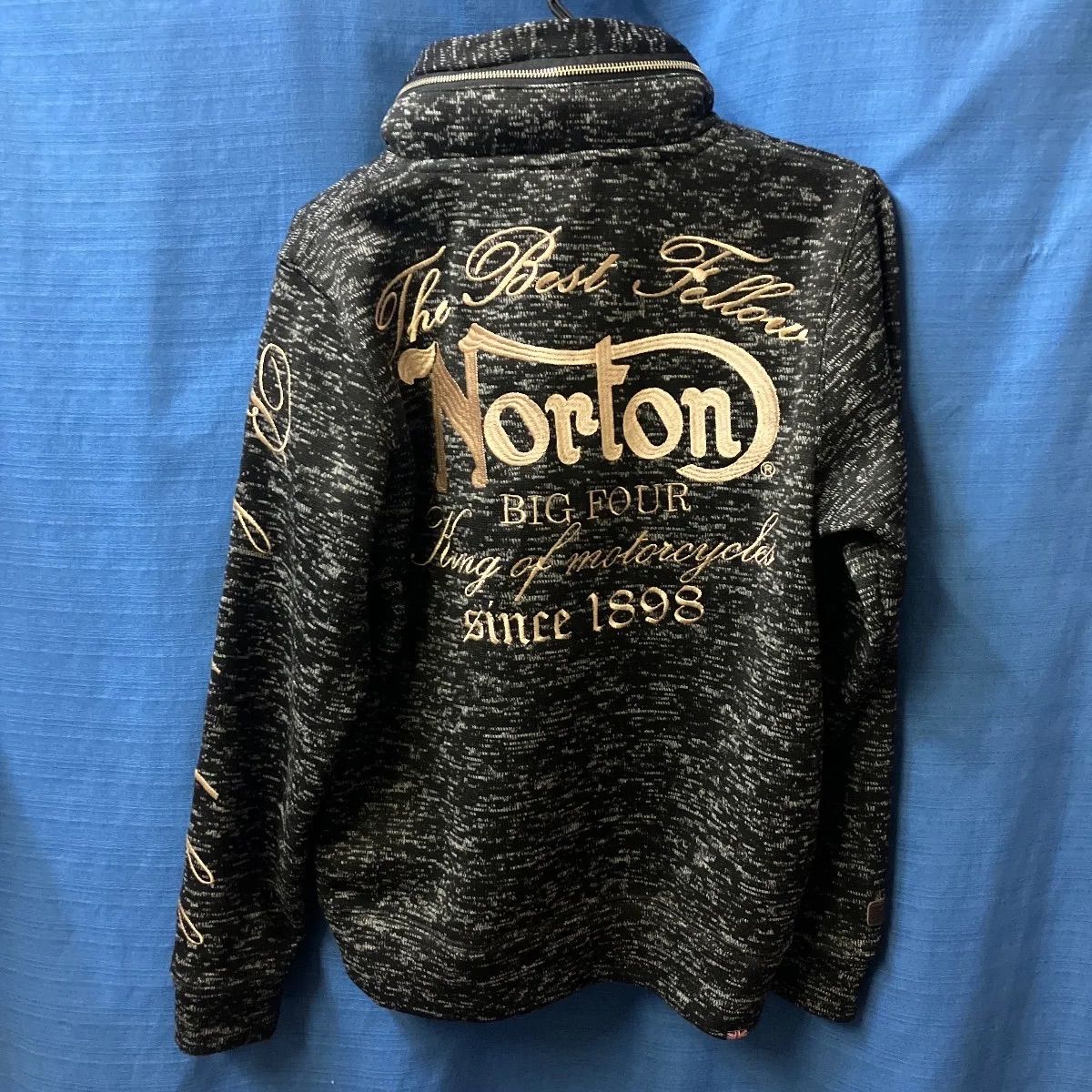 必見】Norton ニットブルゾン 刺繍ロゴ Mサイズ グレー ジップアップ