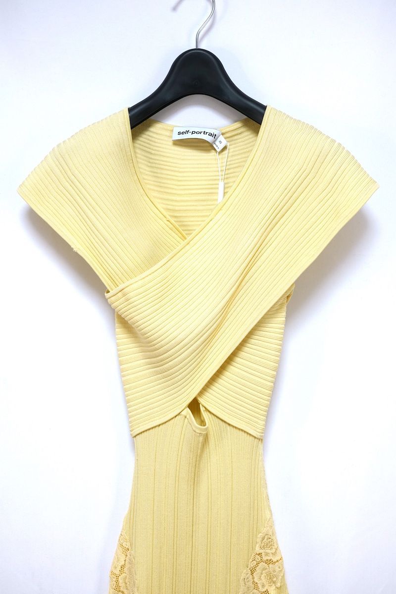 self-portrait セルフポートレート KNIT LACE INSERT MIDI DRESS ニット レース インサート ミディ ドレス イエロー XSサイズ SS 25-026 M-Y