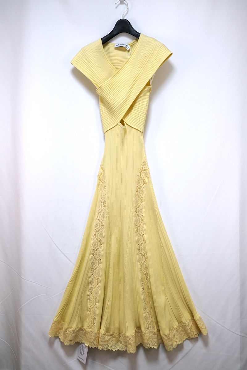 self portrait セルフポートレート KNIT LACE INSERT MIDI DRESS ニット レース インサート ミディ ドレス イエロー XSサイズ SS 25 026 M Y