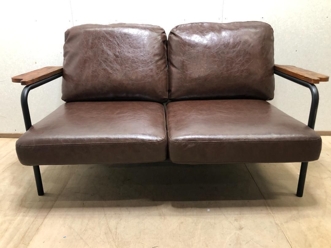 ソフトレザー 鉄脚 2人掛け ソファ 肘付き 75050 1 010