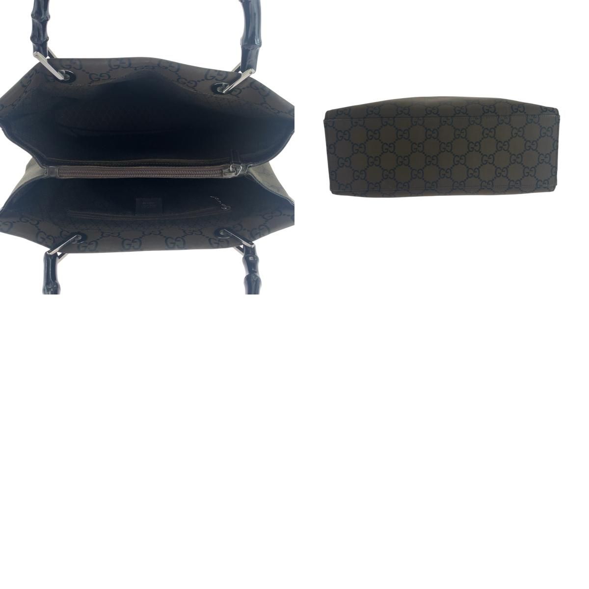 美品 GUCCI グッチ バンブー ブラウン ブラック シルバー金具 ナイロン 