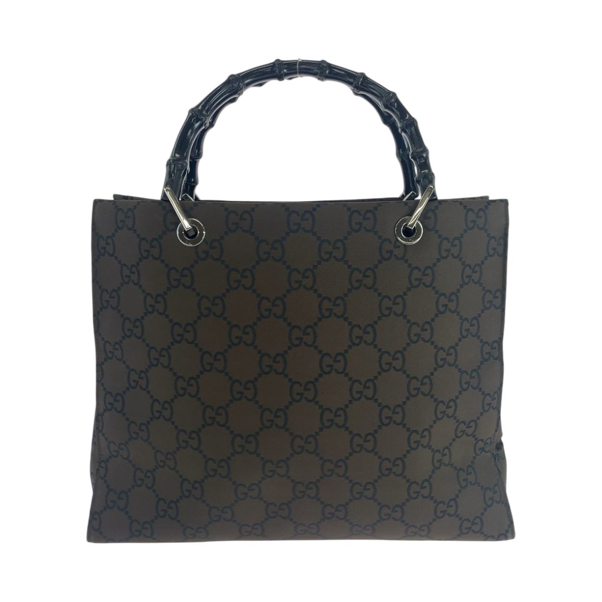 美品 GUCCI グッチ バンブー ブラウン ブラック シルバー金具 ナイロン 