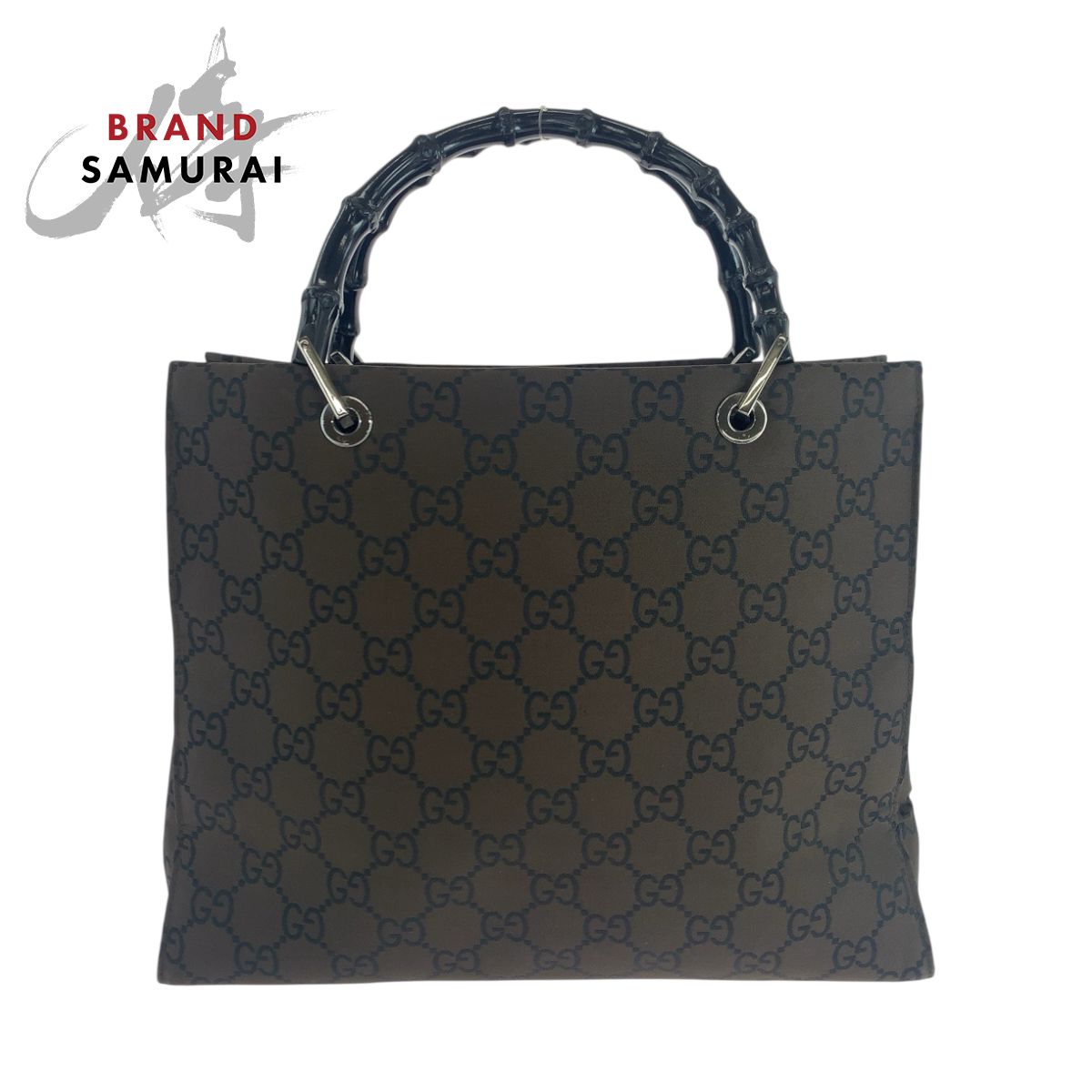 美品 GUCCI グッチ バンブー ブラウン ブラック シルバー金具 ナイロン 