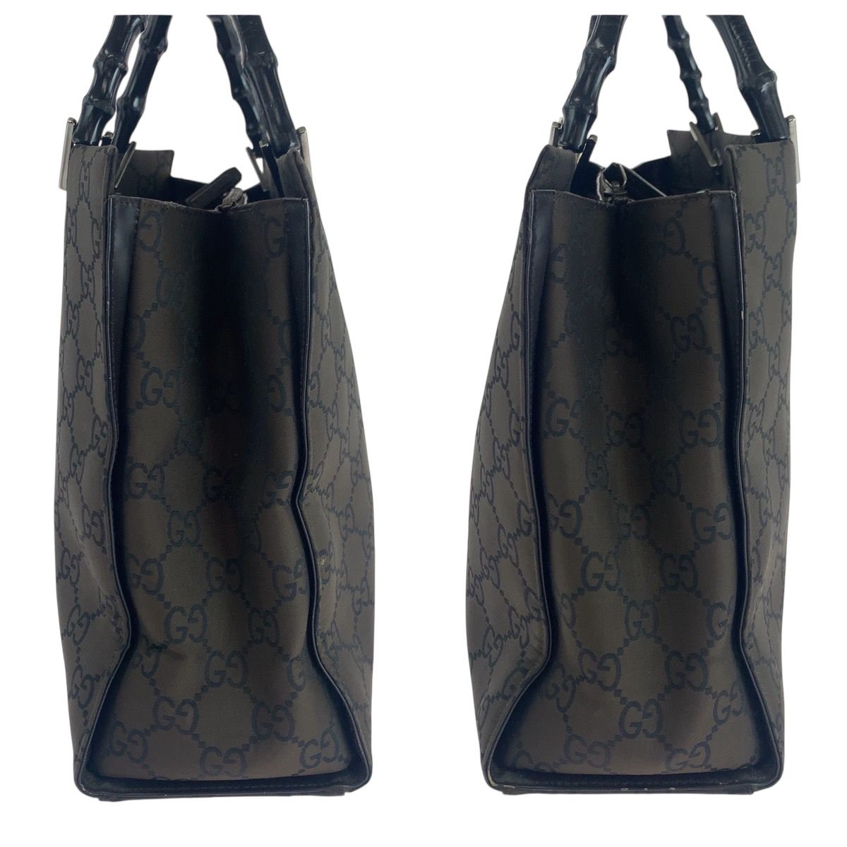 美品 GUCCI グッチ バンブー ブラウン ブラック シルバー金具 ナイロン 
